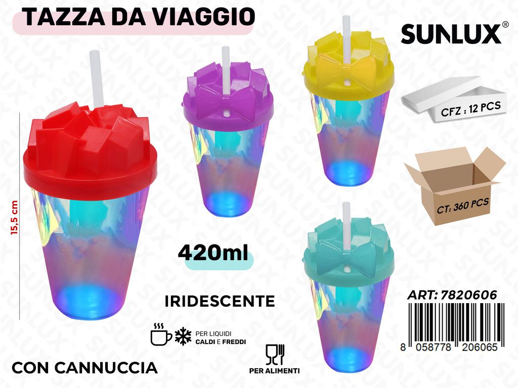 Sunlux Tazza da Viaggio c/Cannuccia Ass. 420ML 15.5CM