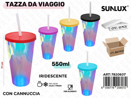 Sunlux Tazza da Viaggio c/Cannuccia Ass. 550ML 17CM