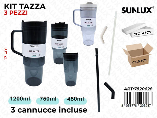 Sunlux Kit Tazza Mug c/Cannuccia 3PCS Mis.ass.