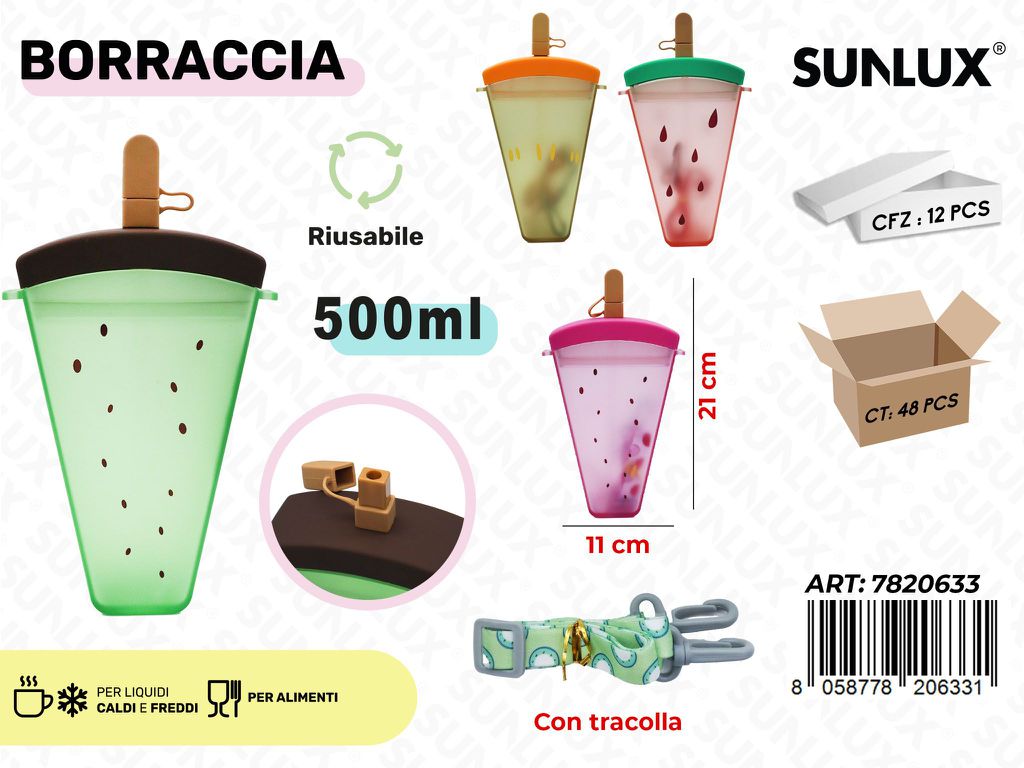 Sunlux Borraccia c/Tracolla Ass. 500ML 11*21CM