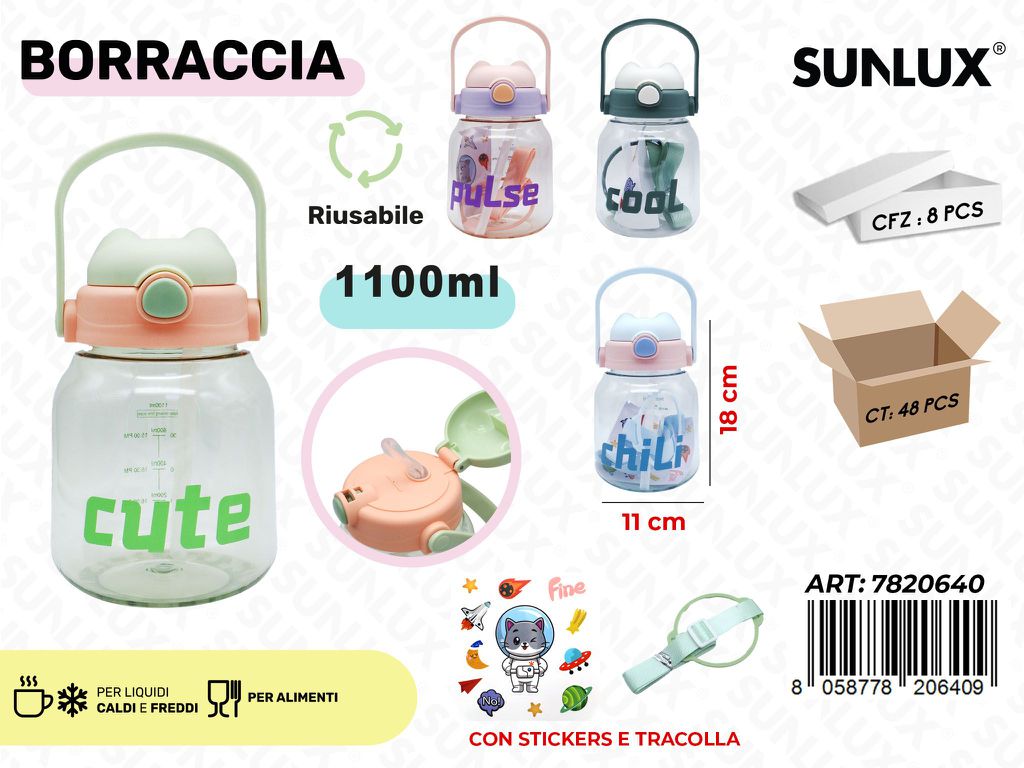 Sunlux Borraccia c/Tracolla Ass. 1.1L 11*18CM