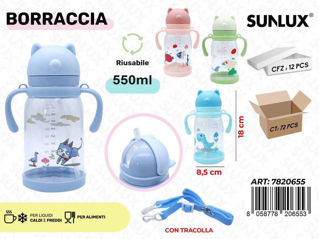 Sunlux Borraccia c/Tracolla Ass. 550ML 8.5*18CM