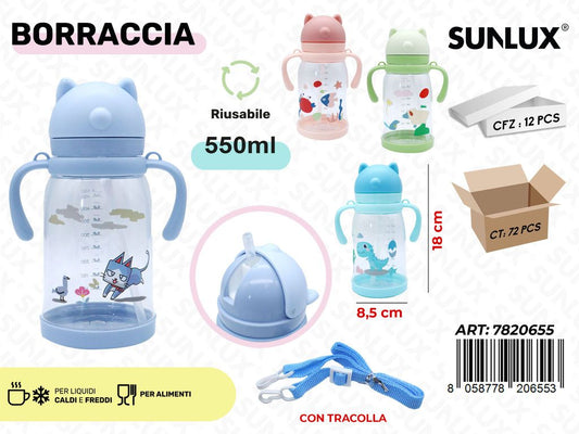 Sunlux Borraccia c/Tracolla Ass. 550ML 8.5*18CM