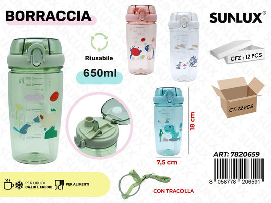 Sunlux Borraccia c/Tracolla Ass. 650ML 7.5*18CM