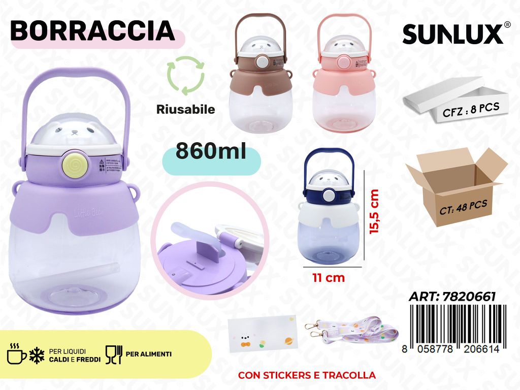 Sunlux Borraccia c/Tracolla Ass. 860ML 11*15.5CM