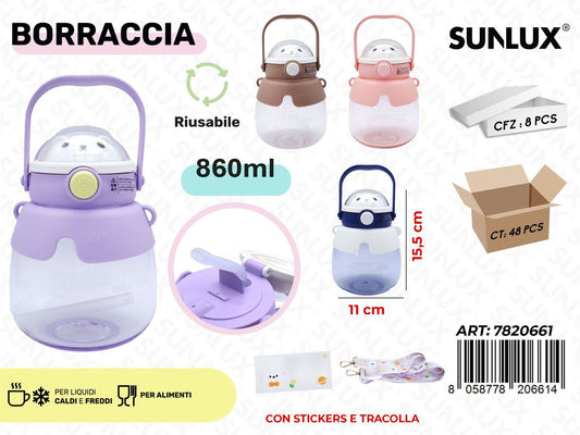 Sunlux Borraccia c/Tracolla Ass. 860ML 11*15.5CM