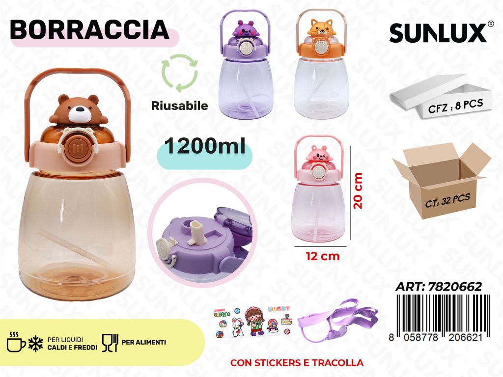 Sunlux Borraccia c/Tracolla Ass. 1.2L 12*20CM