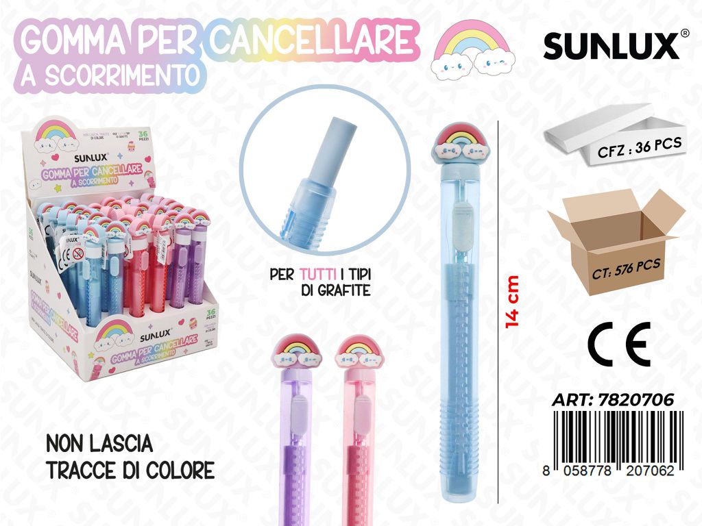 Gomma Per Cancellare Scorr. Rainbow 14Cm Ass.