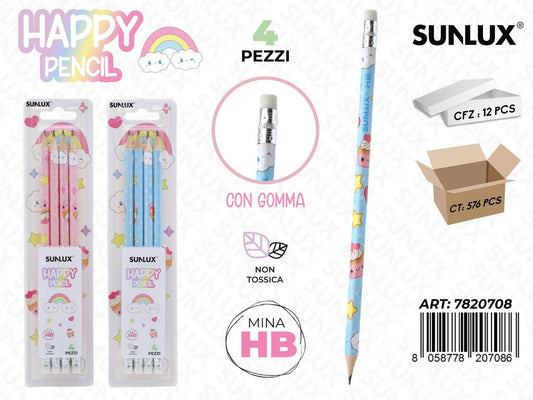 Happy Pencil Rainbow Hb 4Pcs Ass.