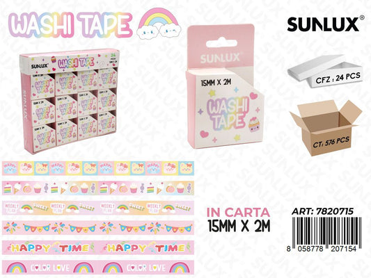 Washi Tape Rainbow 15Mm*2Mt