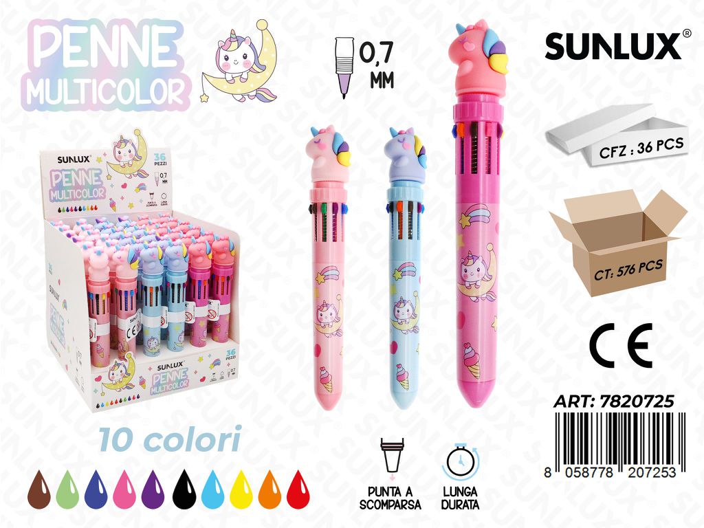 Penne Multicolor Unicorn 10Col. 0.7Mm Ass.