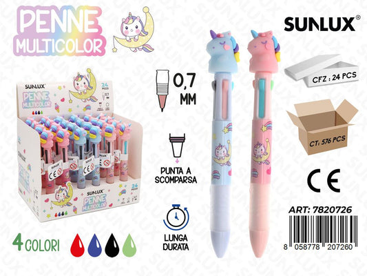 Penne Multicolor Unicorn 4Col. 0.7Mm Ass.