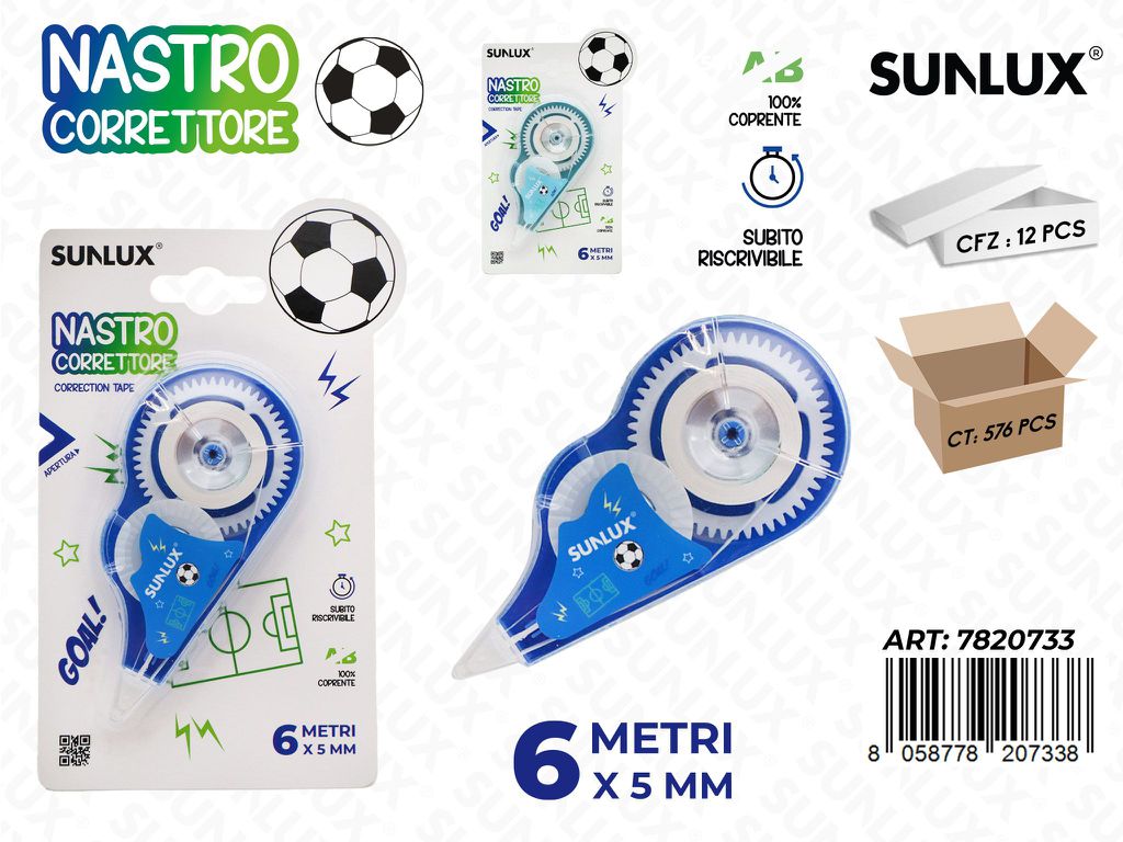 Nastro Correttore Football 6Mt*5Mm Ass.