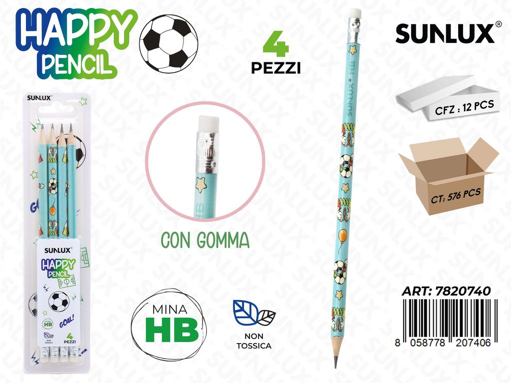 Happy Pencil Football Hb 4Pcs