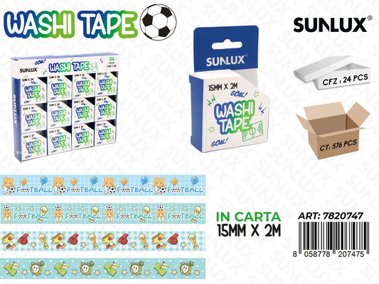 Washi Tape Football 15Mm*2Mt Ass.