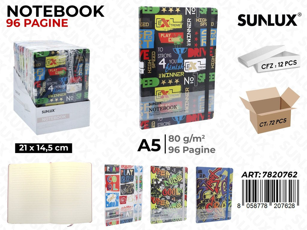 Sunlux Notebook Ass. A5 21*14.5CM 96PAG. 80GR
