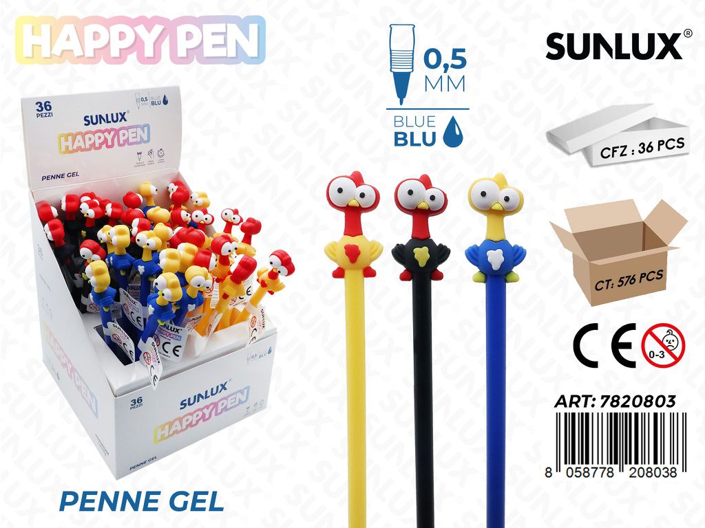 Happy Pen Gel Ass. Blu 0.5Mm Pollo