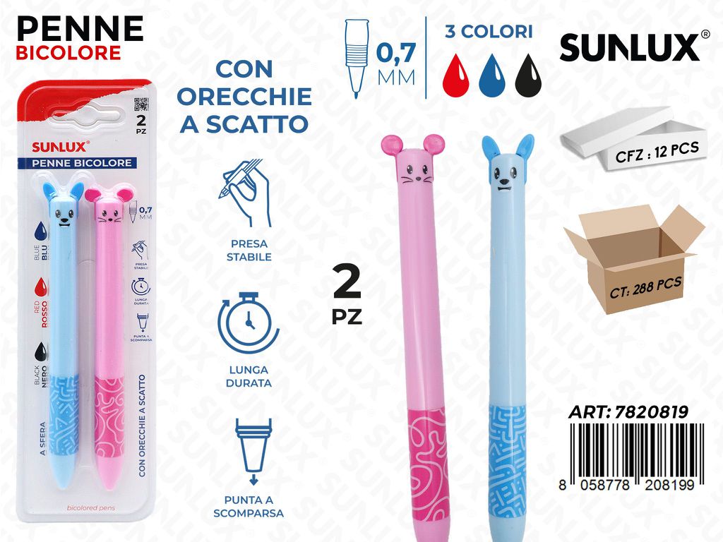 PENNA BICOLORE A SCATTO 2PCS ASS. 0.7MM