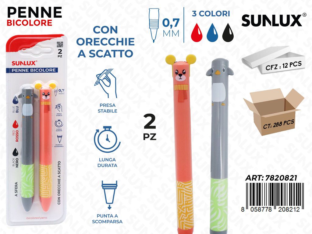 PENNA BICOLORE A SCATTO 2PCS ASS. 0.7MM