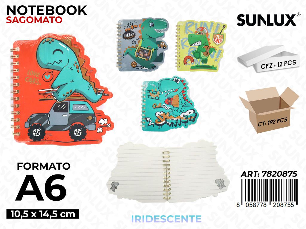Sunlux Notebook Sagomato Dino A6 10.5*14.5CM