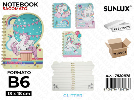 Sunlux Notebook Sagomato Unicorn B6 13*18CM