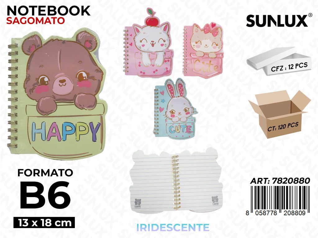Sunlux Notebook Sagomato Animal B6 13*18CM