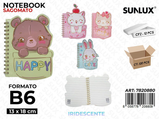 Sunlux Notebook Sagomato Animal B6 13*18CM