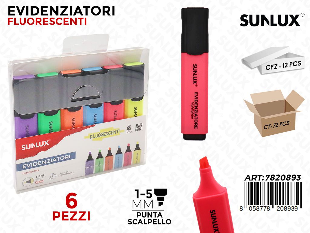 Sunlux Evidenziatori Fluo 6PCS 1-5MM Ass.