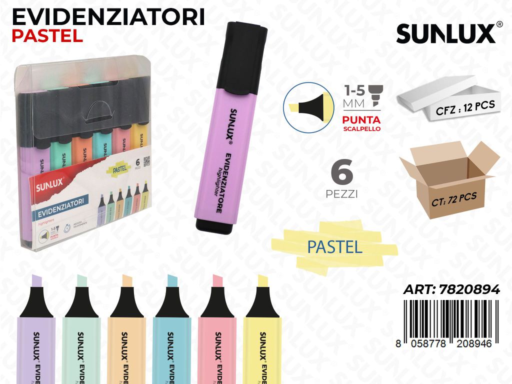 Sunlux Evidenziatori Pastel 6PCS Ass. 1-5MM
