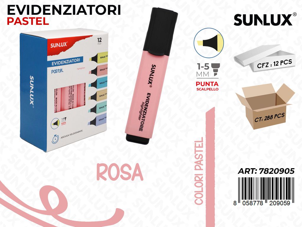 Sunlux Evidenziatore Pastel Rosa 1-5MM