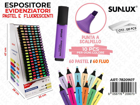 Sunlux Esp. Evidenziatori Pastel-fluo 120PCS Ass.