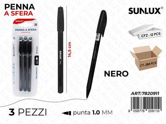 Sunlux Penna a Sfera Nero 3PCS 1.0MM