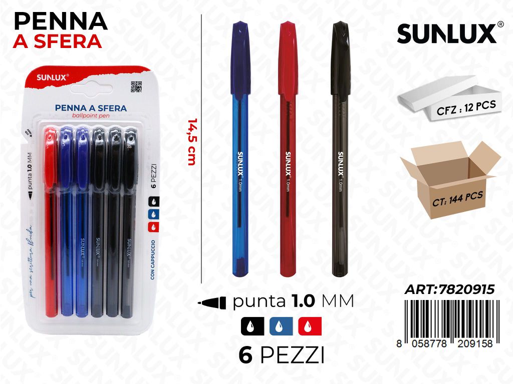 Sunlux Penna a Sfera Col. Ass. 6PCS 1.0MM