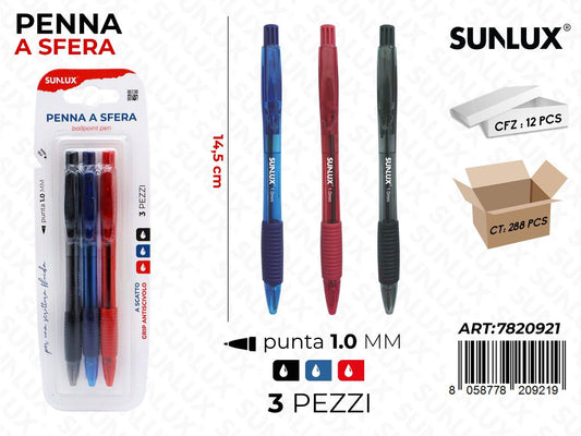 Sunlux Penna a Sfera a Scatto Col. Ass. 3PCS 1.0MM