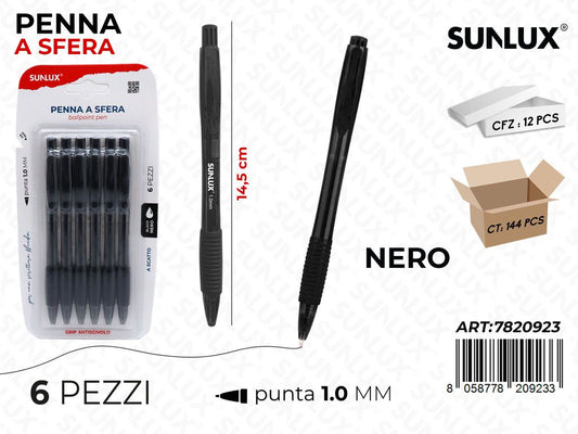 PENNA A SFERA A SCATTO NERO 6PCS 1.0MM