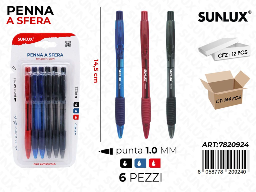 PENNA A SFERA A SCATTO COL.ASS. 6PCS 1.0MM