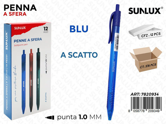 Sunlux Penna a Sfera a Scatto Blu 1.0MM