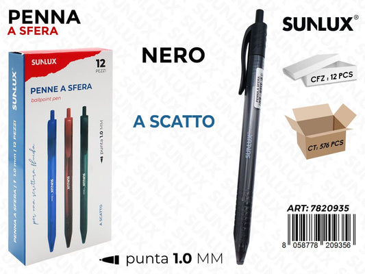 Sunlux Penna a Sfera a Scatto Nero 1.0MM