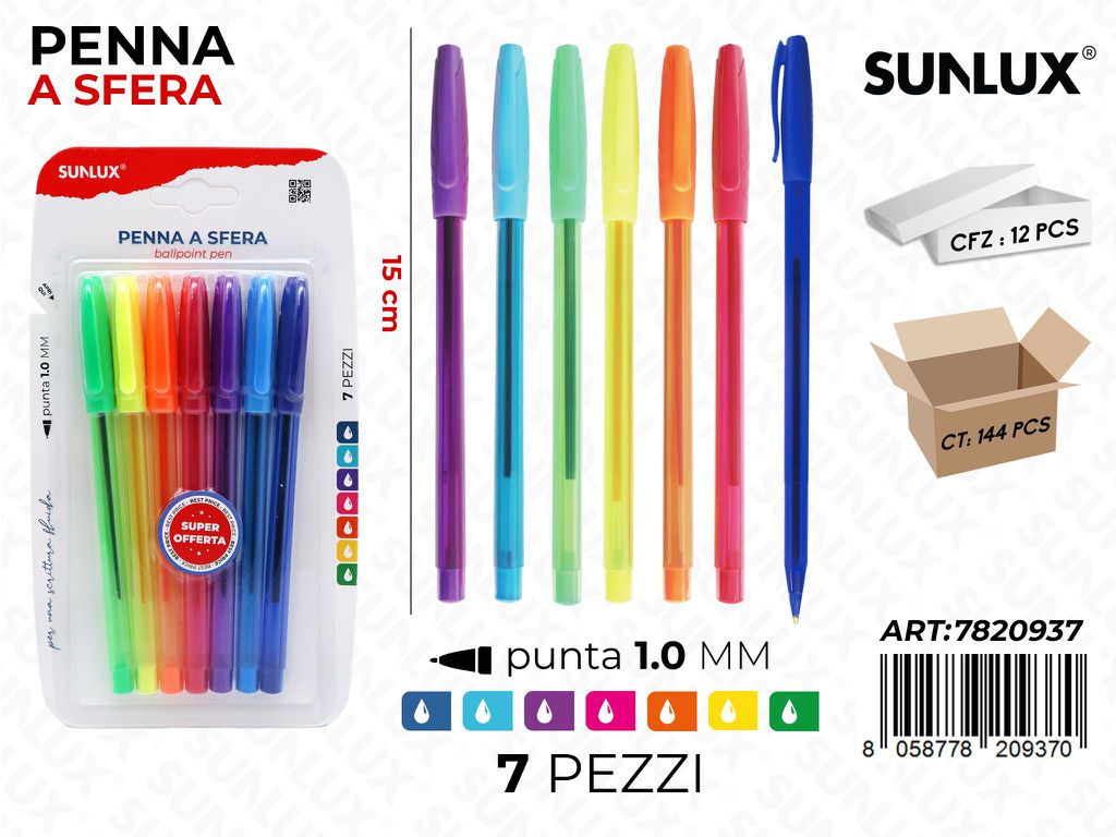 Sunlux Penna a Sfera Col.ass. 7PCS 1.0MM