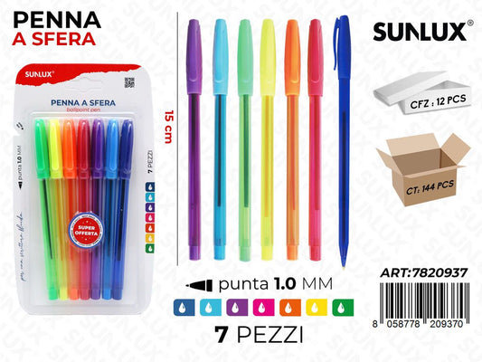 Sunlux Penna a Sfera Col.ass. 7PCS 1.0MM