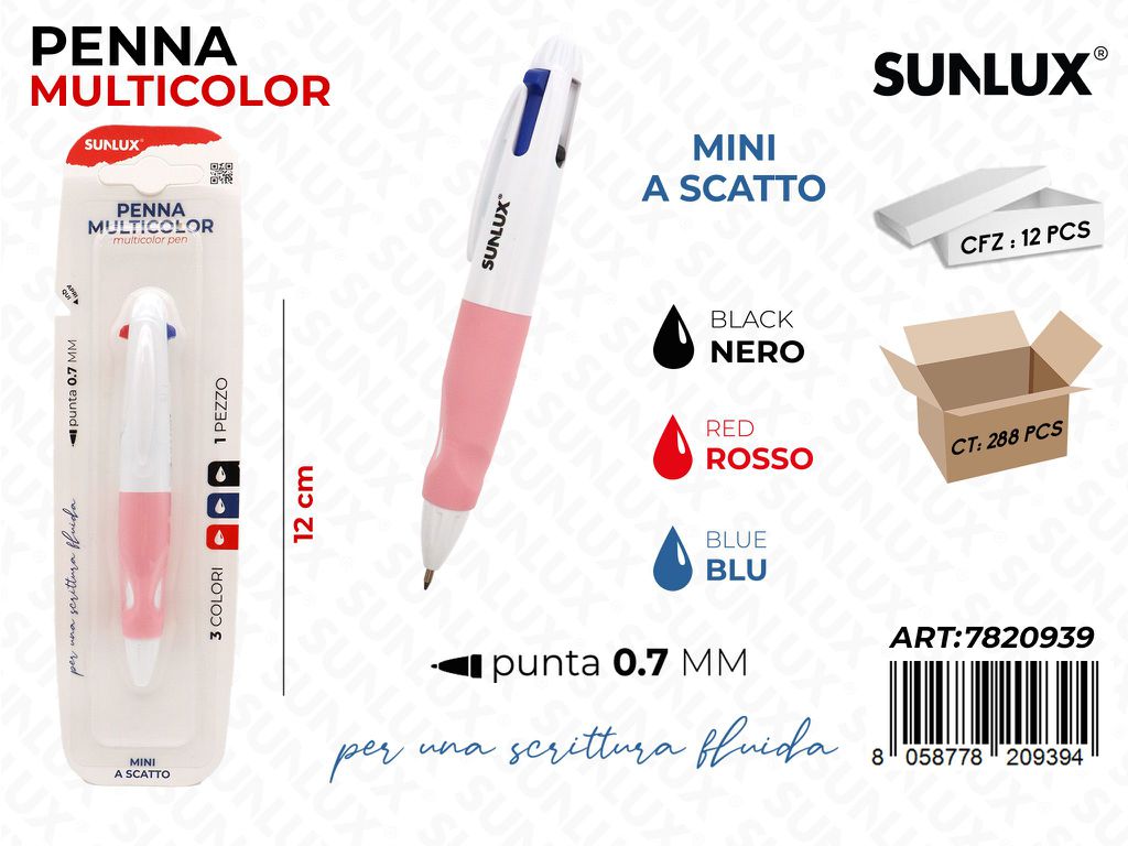 Sunlux Multicolor 3COL.PUNTA 0.7MM Fusto della Rosa