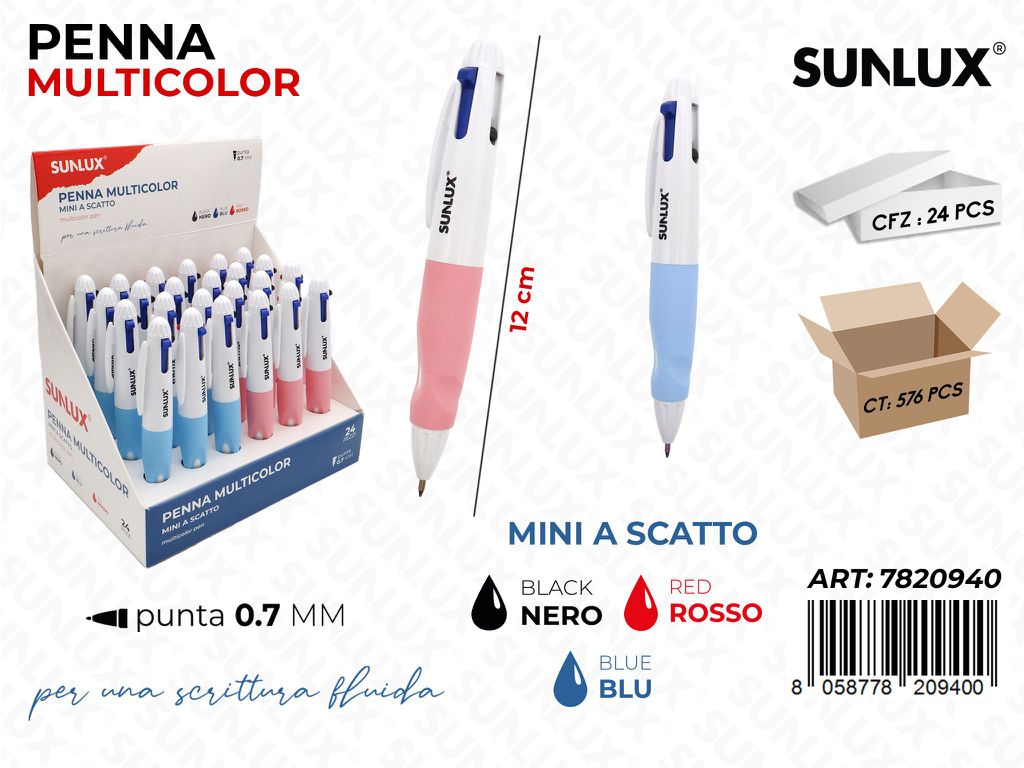 Sunlux Penna Multicolor Mini a Scatto 3COL.PUNTA 0.7MM
