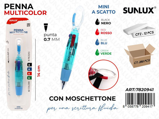PENNA MULTICOLOR PUNTA 0.7MM 4COL.CON MOSCHETTONE