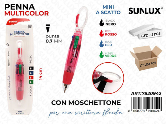PENNA MULTICOLOR PUNTA 0.7MM 4COL.CON MOSCHETTONE