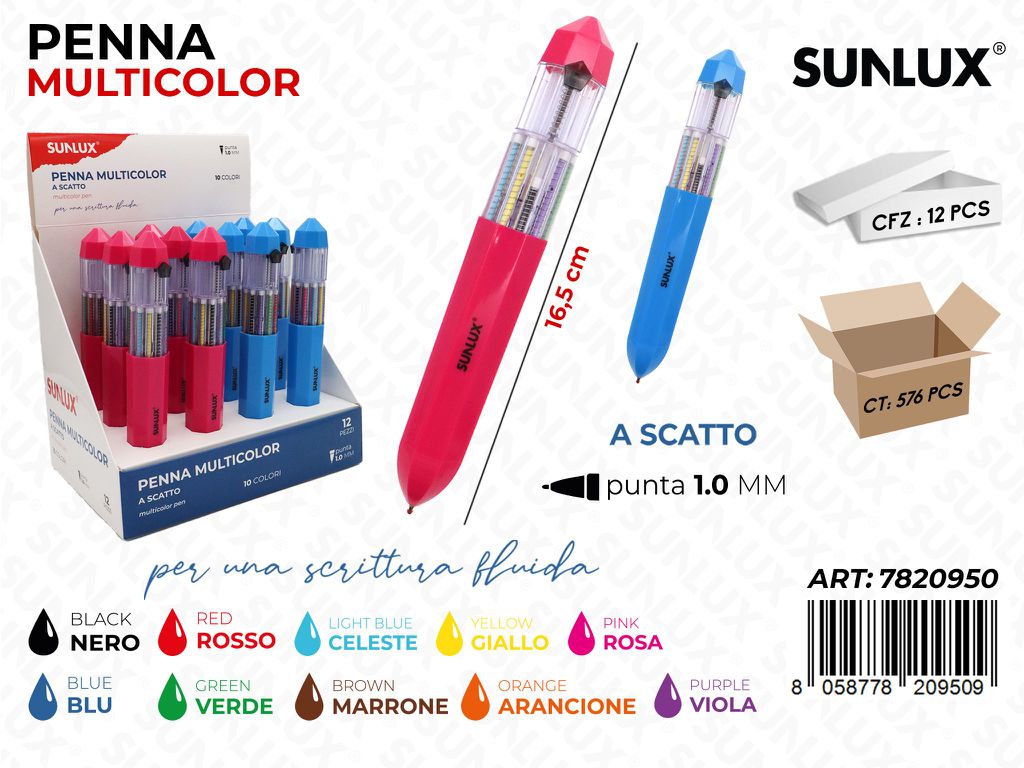 Sunlux Penna Multicolor Punta 1.0MM 10COL.