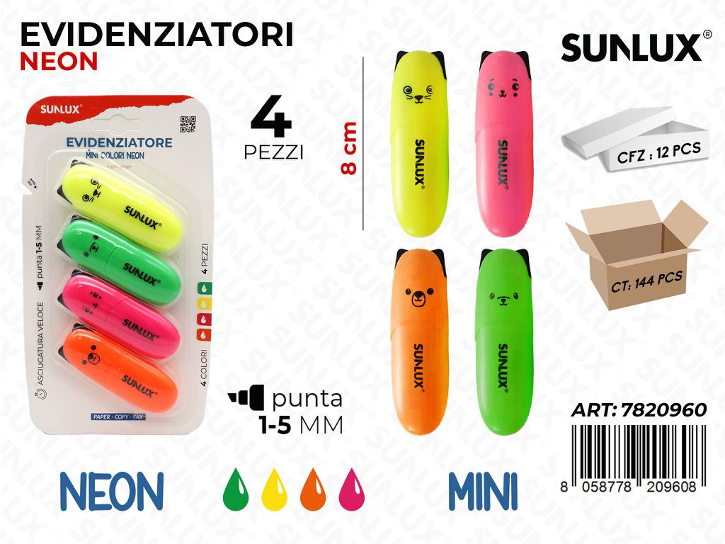 Sunlux Evidenziatori Mini Neon 4PCS 1-5MM Ass.