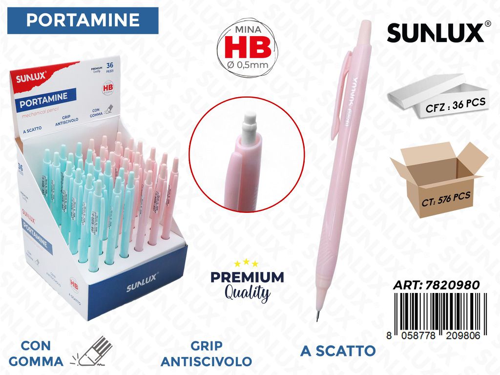 ESP. PORTAMINE A SCATTO C/GOMMA HB 0.5MM ASS.