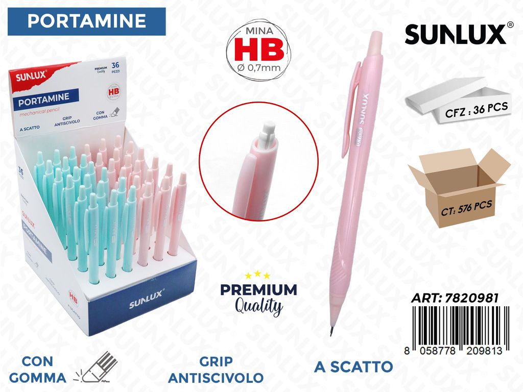 ESP. PORTAMINE A SCATTO C/GOMMA HB 0.7MM ASS.