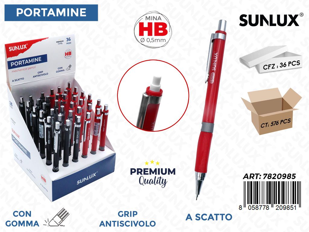 ESP. PORTAMINE A SCATTO C/GOMMA HB 0.5MM ASS.