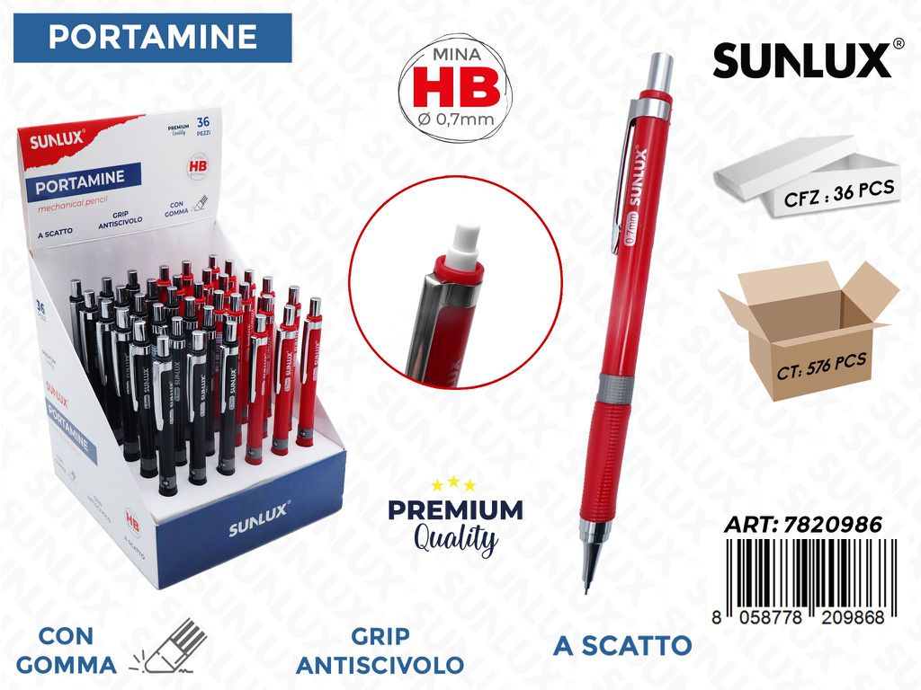 ESP. PORTAMINE A SCATTO C/GOMMA HB 0.7MM ASS.
